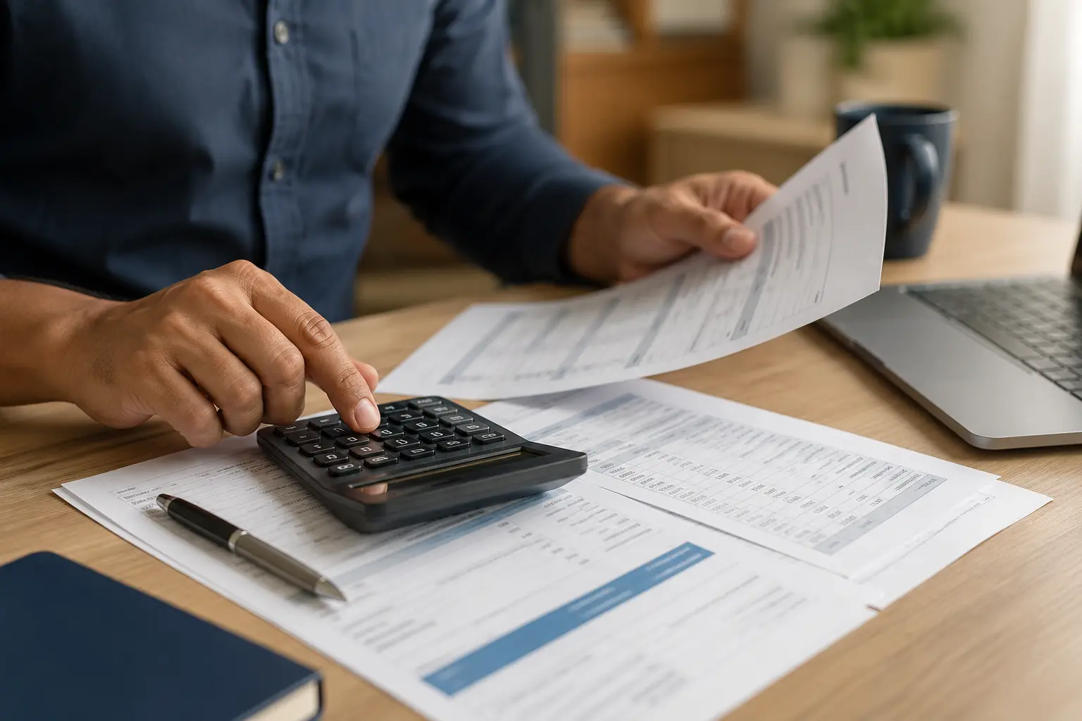 Cálculo de valores rescisórios sobre uma mesa de trabalho